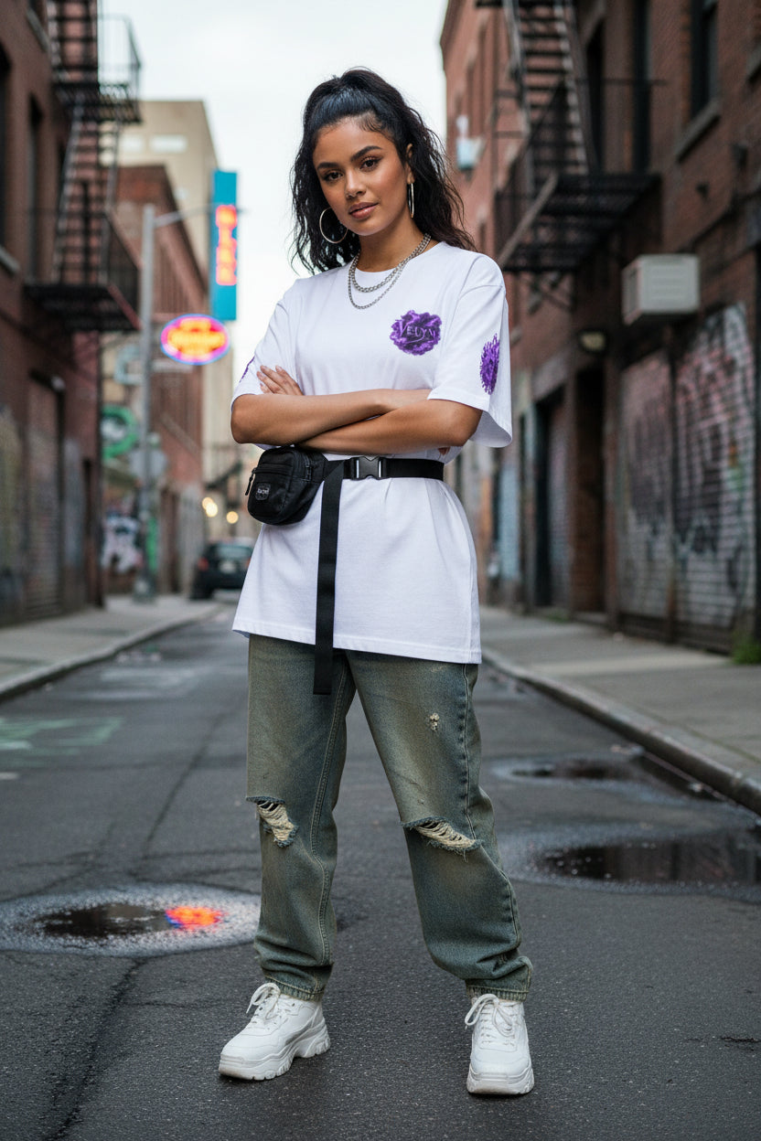 VELYN Purple Smoke T-Shirt – Unisex Oversized Streetwear Tee
