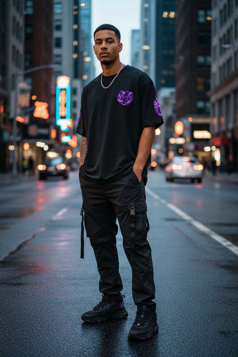 VELYN Purple Smoke T-Shirt – Unisex Oversized Streetwear Tee