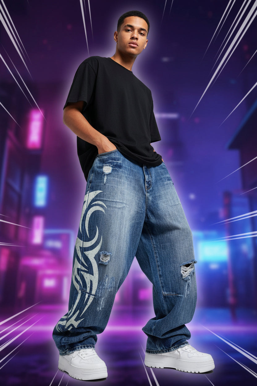 Y2K Baggy Jeans – Unisex Wide Leg Denim | Vintage Bleach Wash
