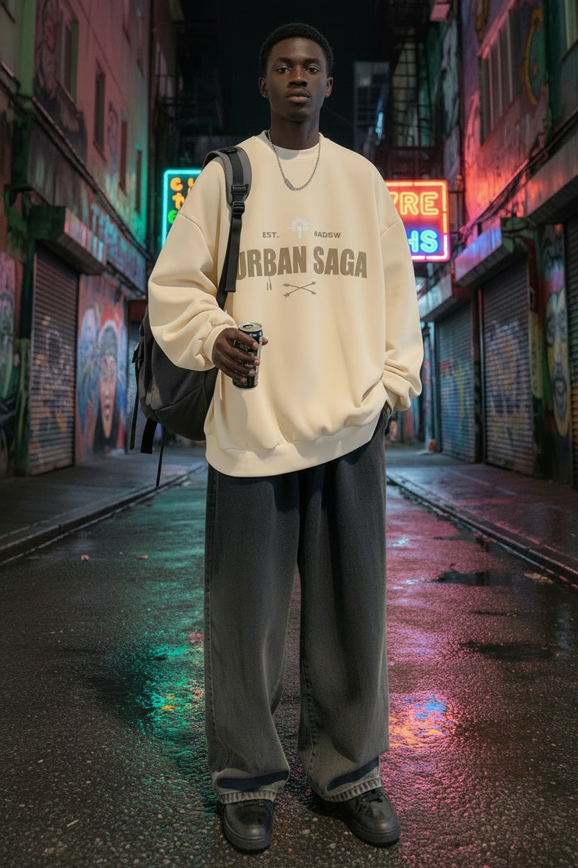 2025 Hoodies oversize homme, nouvelle mode, pull ample, col rond, vitalité jeune, imprimé lettres, manches longues, hauts streetwear S-3XL