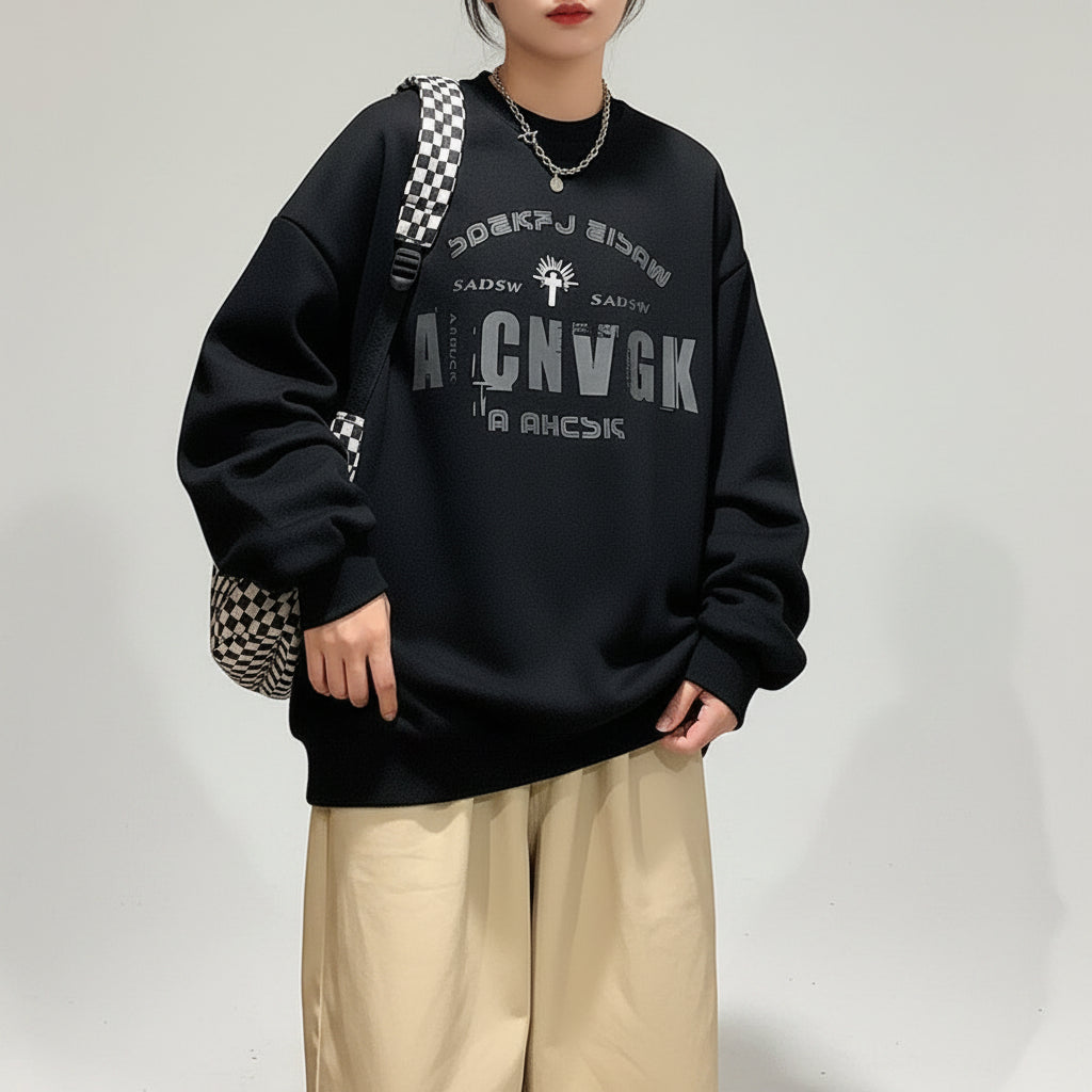 2025 Hoodies oversize homme, nouvelle mode, pull ample, col rond, vitalité jeune, imprimé lettres, manches longues, hauts streetwear S-3XL