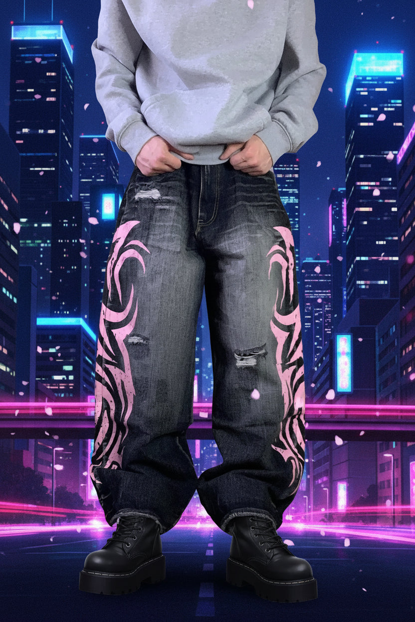 Y2K Baggy Jeans – Unisex Wide Leg Denim | Vintage Bleach Wash