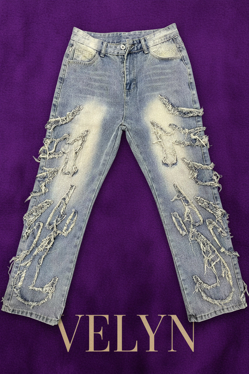 Baggy Streetwear Jeans – Unisex Wide Leg Denim mit Stickerei