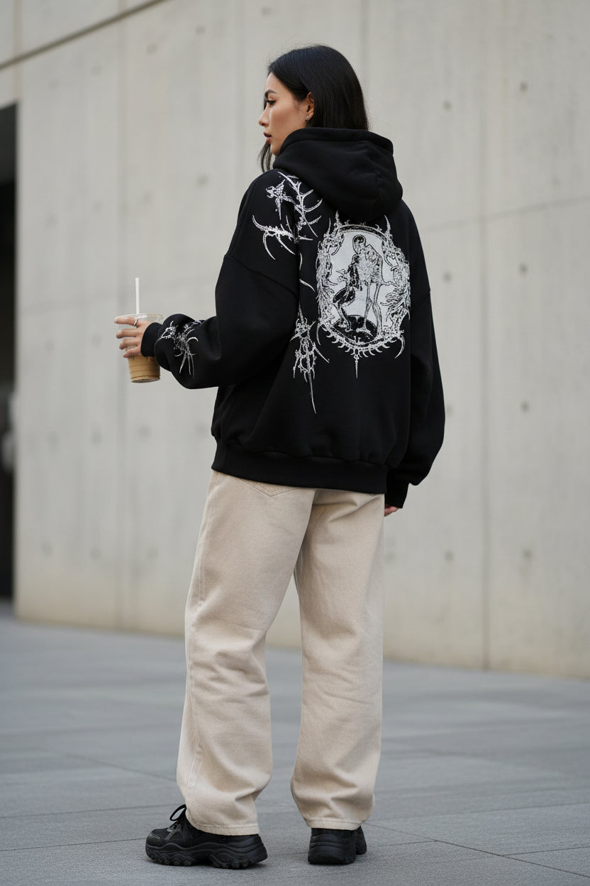 Oversized Hoodie Herren | Y2K Harajuku Print | Hip-Hop Streetwear UNISEX