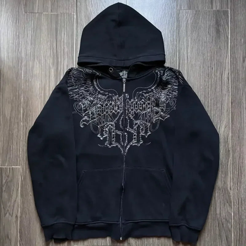 Y2K New Affliction Hoodie Retro Gothic Pattern Zipper Hoodie Men Street Hip Hop Harajuku Casual Oversize Coat Loose Streetwear