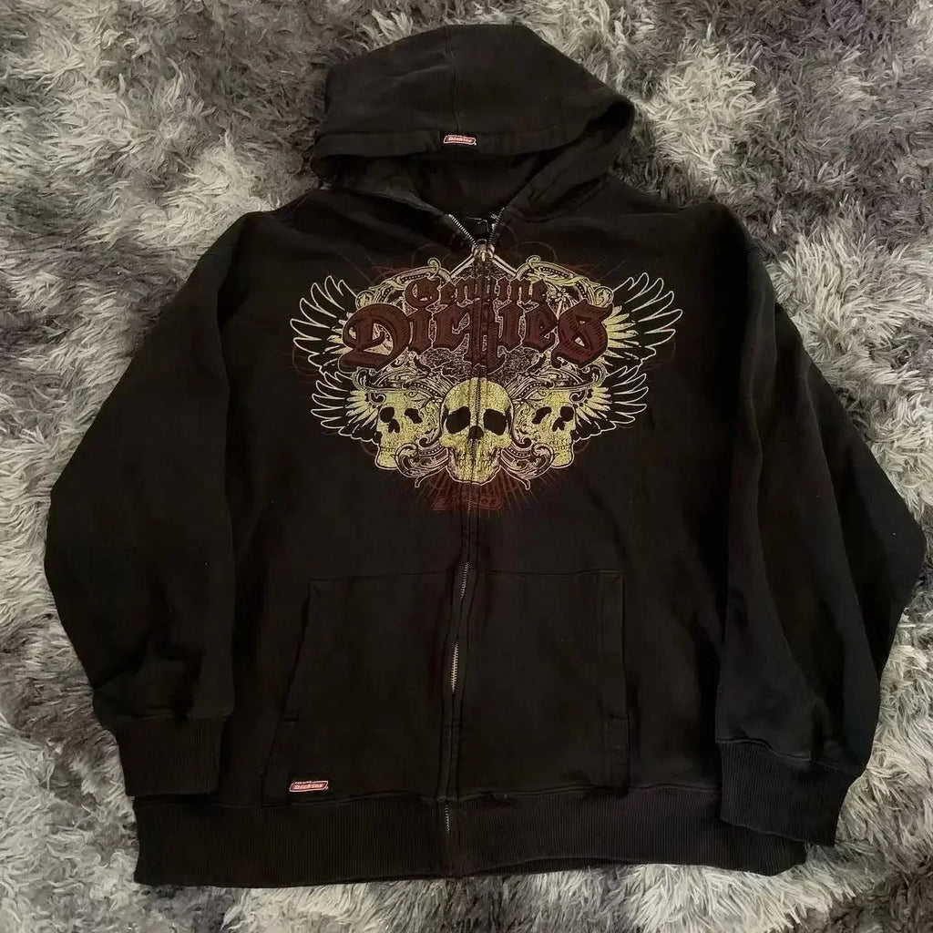 Y2K New Affliction Hoodie Retro Gothic Pattern Zipper Hoodie Men Street Hip Hop Harajuku Casual Oversize Coat Loose Streetwear