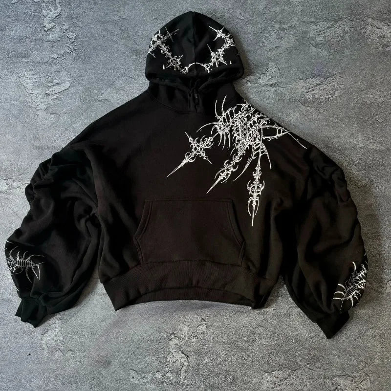 Oversized Hoodie Herren | Y2K Harajuku Print | Hip-Hop Streetwear