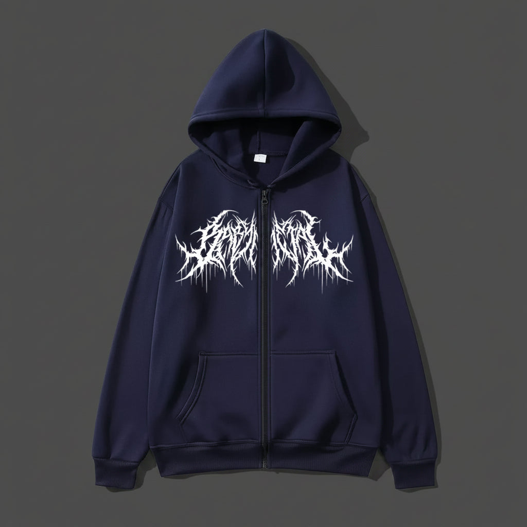 Y2K Zip-Hoodie Unisex – Graphic Print Sweatshirt mit Kapuze | Hip-Hop & Gothic Style