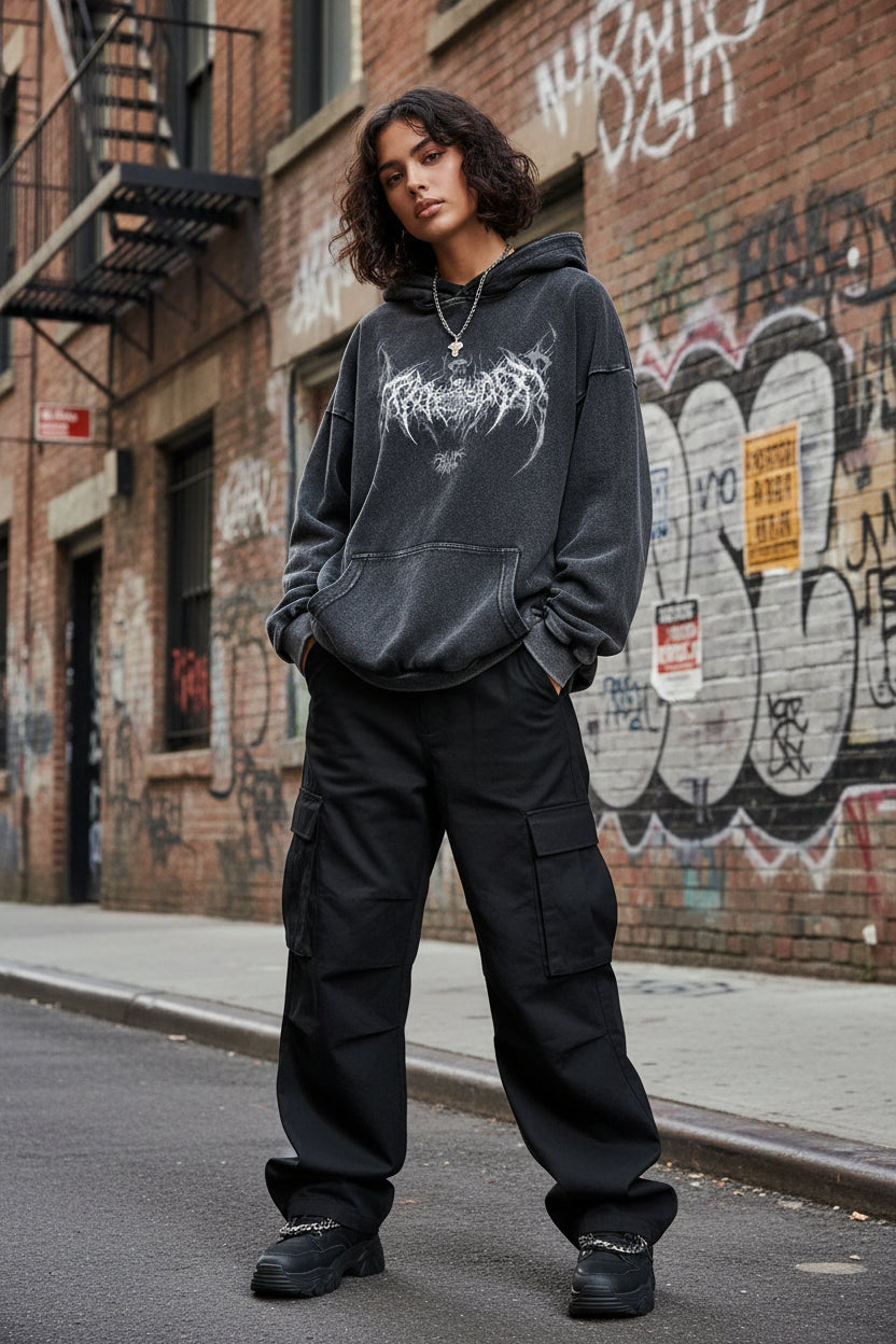 Y2K Washed Hoodies Vintage Cotton Women Men Skull Cross Print Hooded Sweatshirts Oversize Hip Hop Male Pullover Winter Clothes