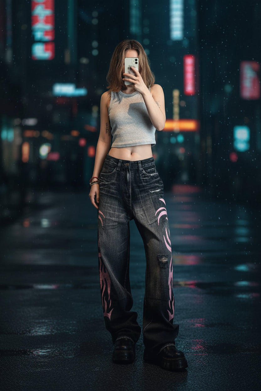 Y2K Baggy Jeans – Unisex Wide Leg Denim | Vintage Bleach Wash