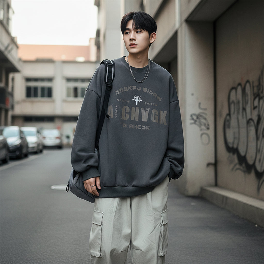 2025 Hoodies oversize homme, nouvelle mode, pull ample, col rond, vitalité jeune, imprimé lettres, manches longues, hauts streetwear S-3XL