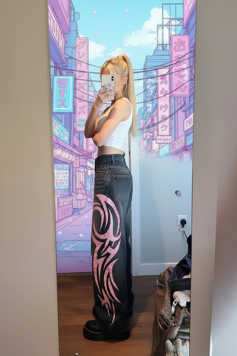 Y2K Baggy Jeans – Unisex Wide Leg Denim | Vintage Bleach Wash